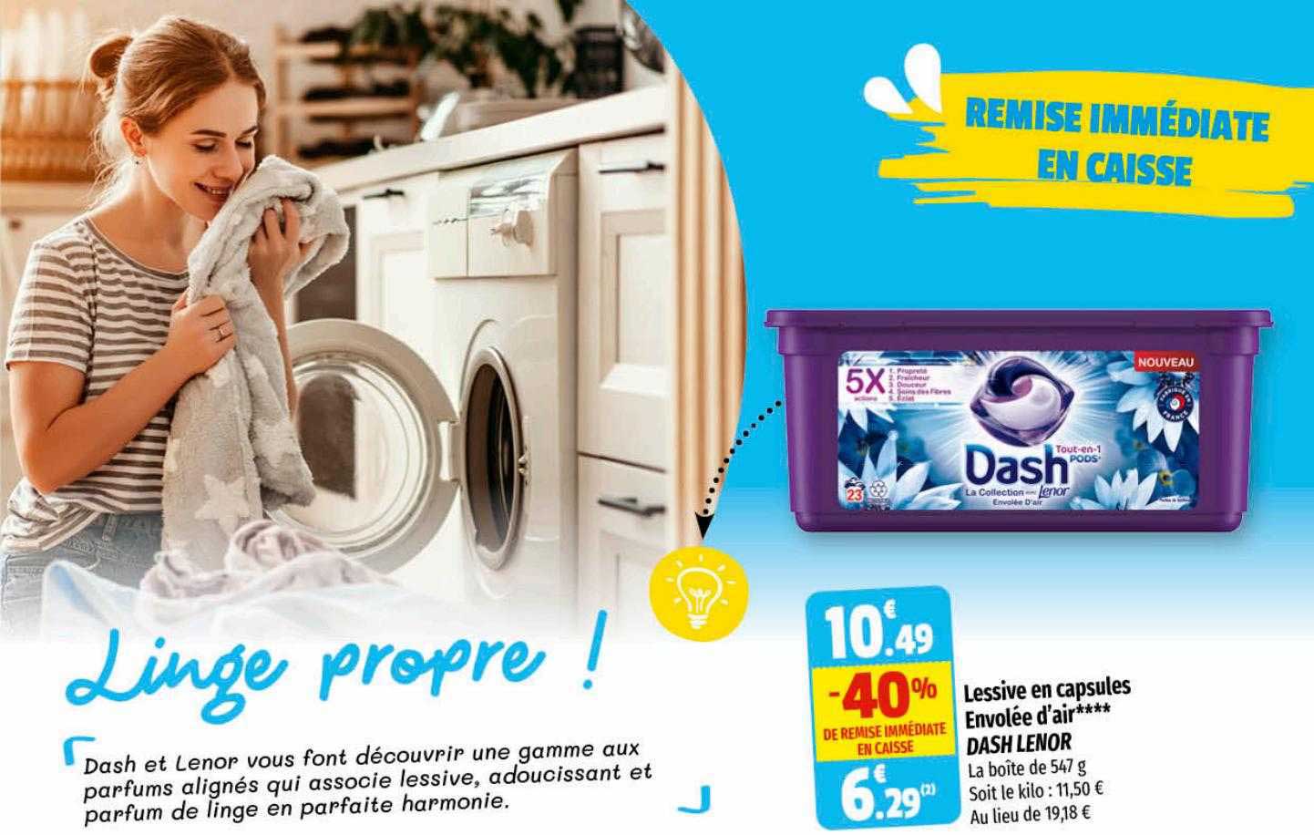 lessive en capsules envolée d'air dash lenor
