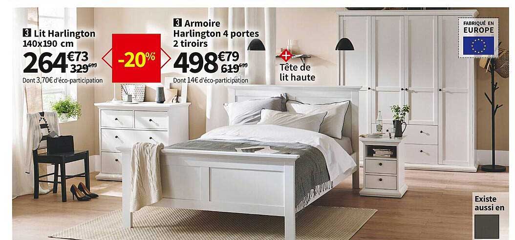 Lit Harlington, Armoire Harlington 4 Portes 2 Tiroirs