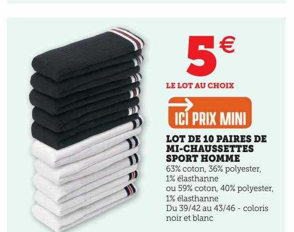 lot de 10 paires de mi-chaussettes sport homme