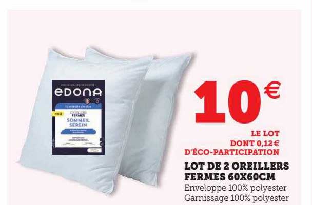 lot de 2 oreillers fermes 60 x 60 cm