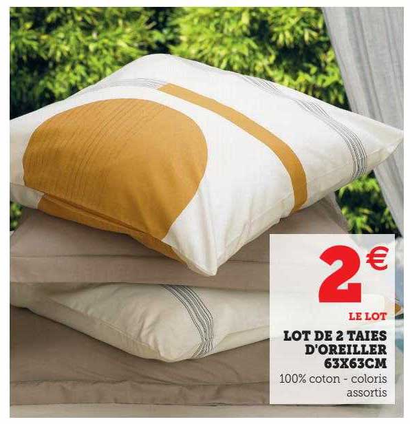 lot de 2 taies d'oreiller 63 x 63 cm