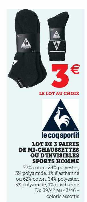 lot de 3 paires de mi-chaussettes ou d'invisibles sports homme le coq sportif