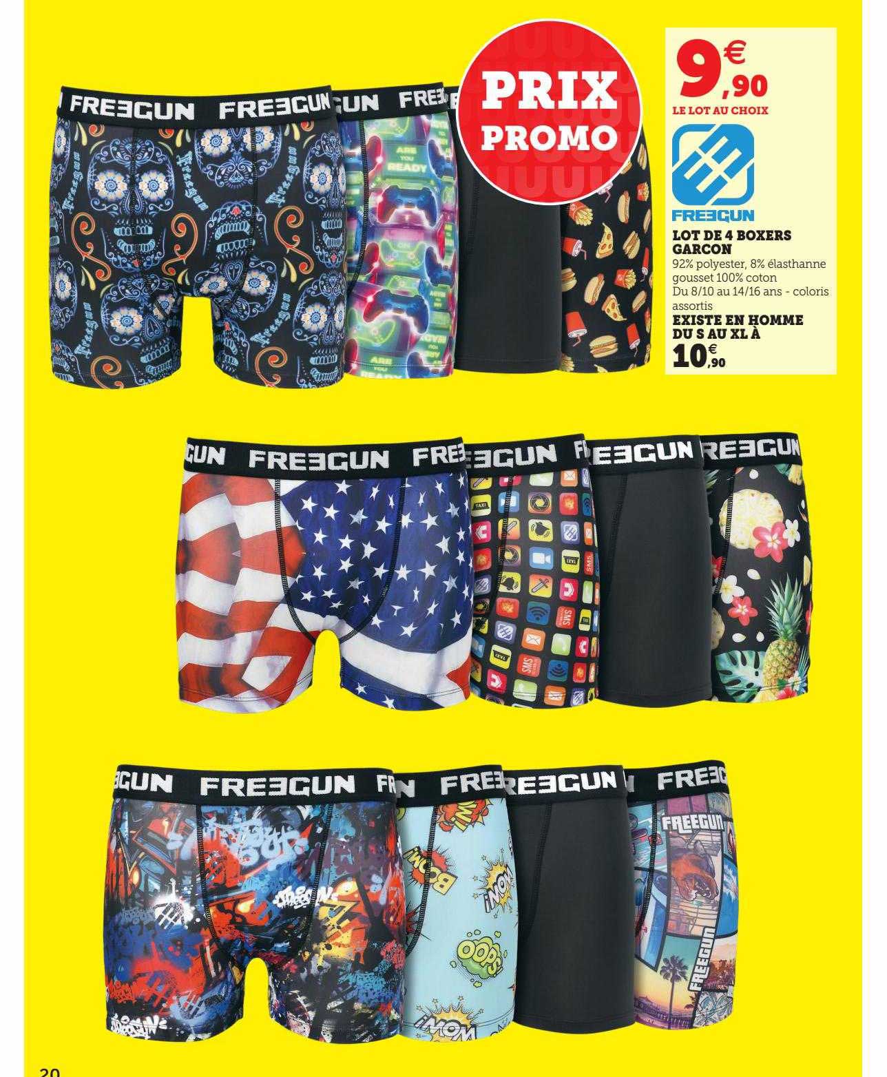 lot de 4 boxers garçon existe en homme freegun