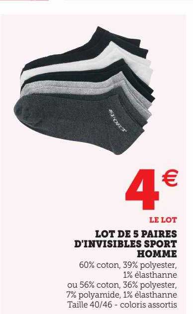 lot de 5 paires d'invisibles sport homme
