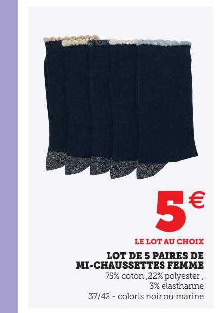 lot de 5 paires de mi-chaussettes femme