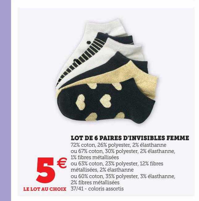 lot de 6 paires d'invisibles femme