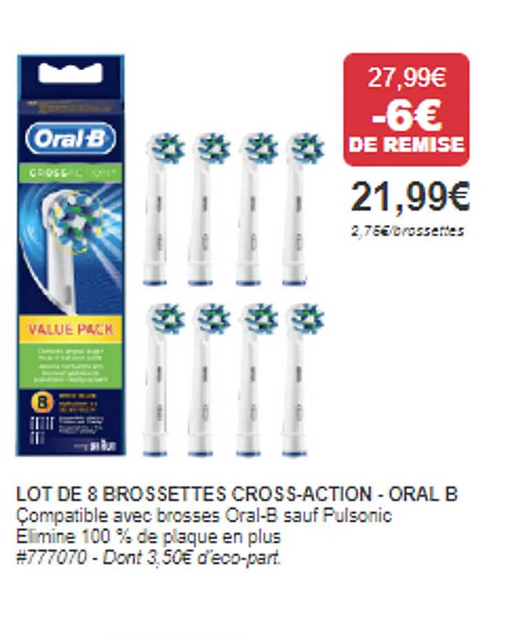 lot de 8 brossettes cross-action - oral b