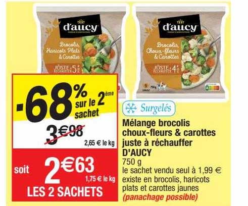 mélange brocolis choux-fleurs & carottes juste à réchauffer d'aucy