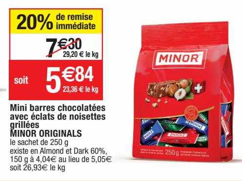 mini barres chocolatées avec éclats de noisettes grillées minor originals