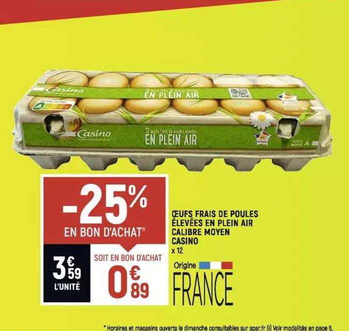 Oeufs Frais De Poules élevées En Plein Air Calibre Moyen Casino
