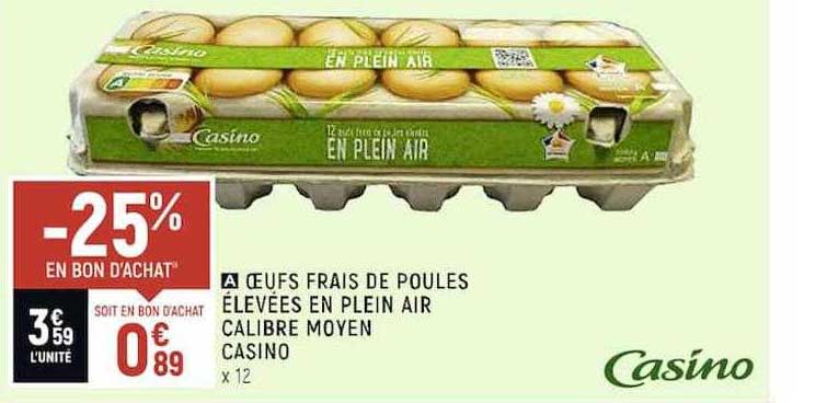 oeufs frais de poules élevées en plein air calibre moyen casino