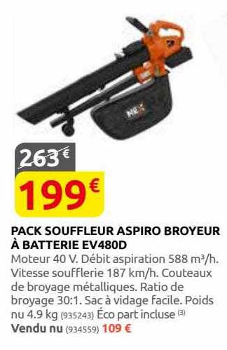 pack souffleur aspiro broyeur à batterie ev480d
