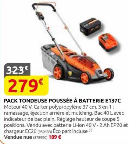 pack tondeuse poussée à batterie e137c