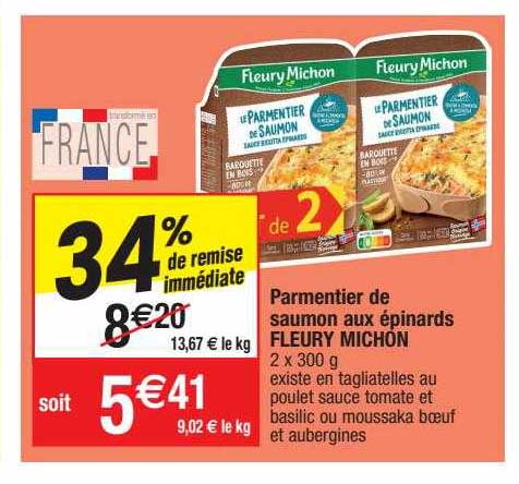 parmentier de saumon aux épinards fleury michon