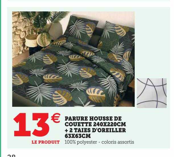 parure housse de couette 240 x 220 cm + 2 taies d'oreiller 63 x 63 cm