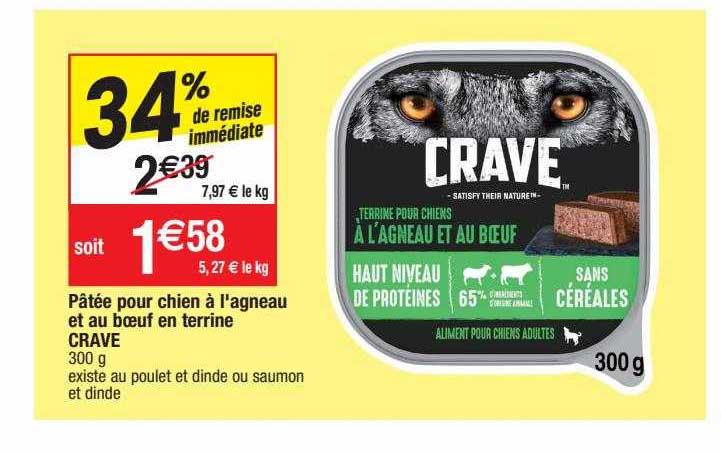Pâtée Pour Chien à L'agneau Et Au Boeur En Terrine Crave