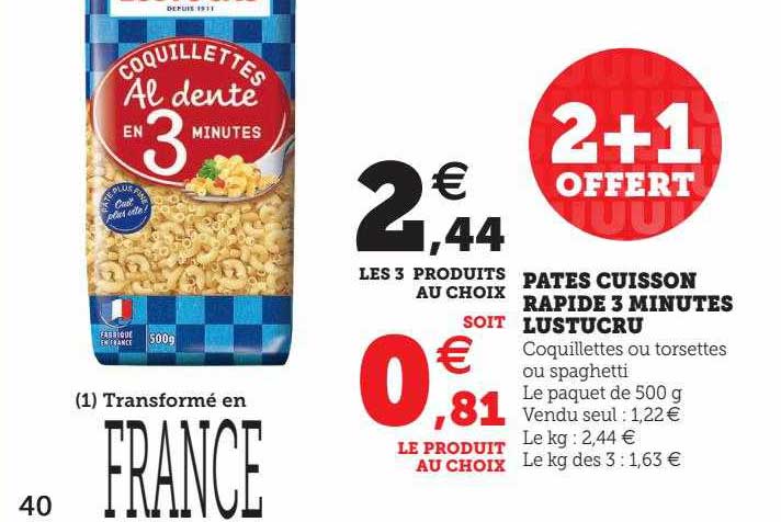 pâtes cuisson rapide 3 minutes lustucru