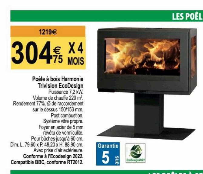 poêle à bois harmonie trivision ecodesign