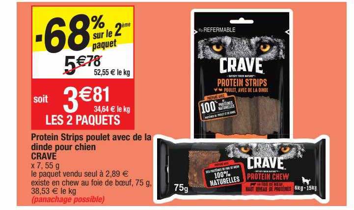 protein strips poulet avec de la dinde pour chien crave