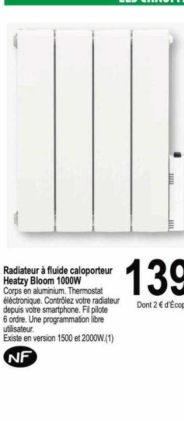 radiateur à fluide caloporteur heatzy bloom 1000w