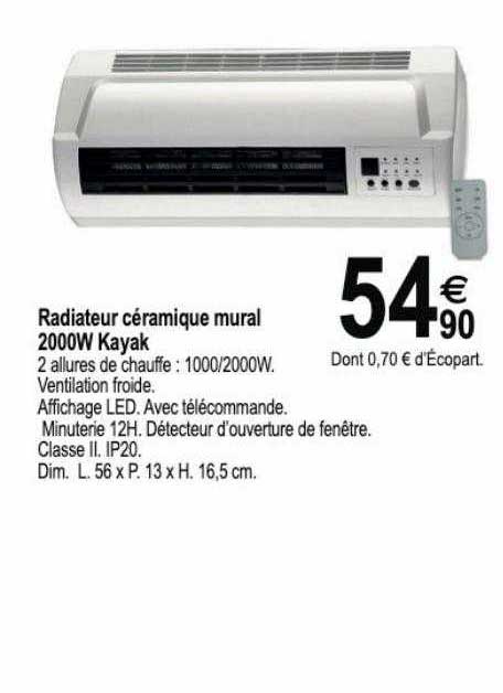 radiateur céramique mural 2000w kayak