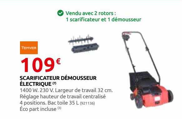 scarificateur démousseur électrique temver