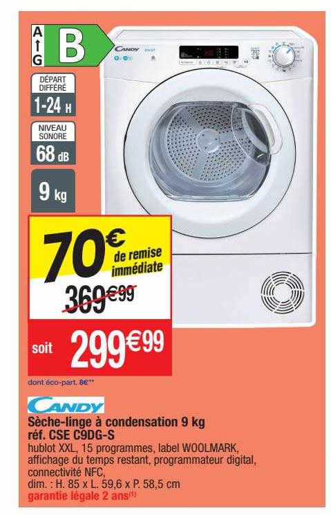 sèche-linge à condensation 9 kg candy