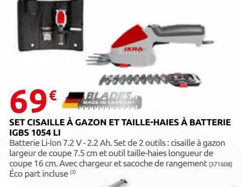 set cisaille à gazon et taille-haies à batterie igbs 1054 li ikra