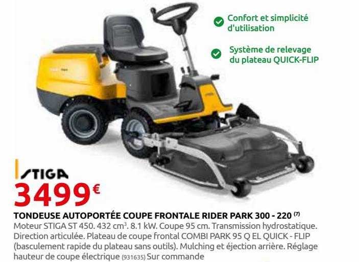 tondeuse autoportée coupe frontale rider park 300-220 stiga