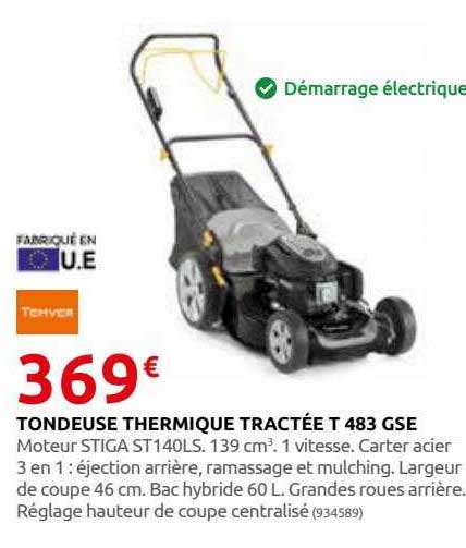 tondeuse thermique tractée t 483 gse temver
