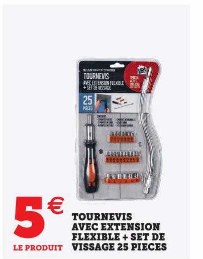 tournevis avec extension flexible + set de vissage 25 pièces