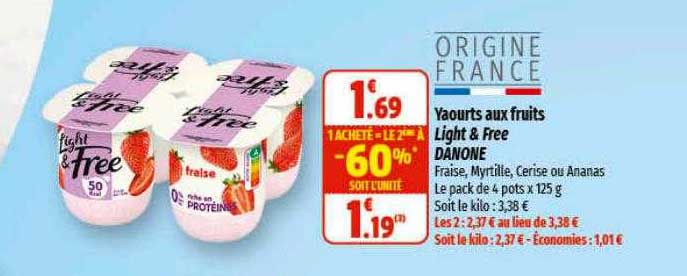 Yaourts Aux Fruits Light & Free Danone