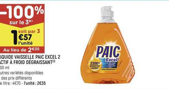 -100% Sur Le 3e Liquide Vaisselle Paic Excel 2 Actif à Froid Dégraissant