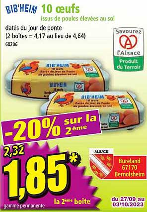 10 oeufs issue de poules élevées au sol bib'heim