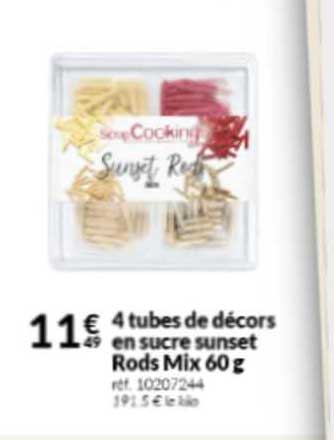 4 tubes de décors en sucre sunset rods mix 60 g
