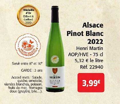 Alsace Pinot Blanc 2022 Henri Martin Aop-hve