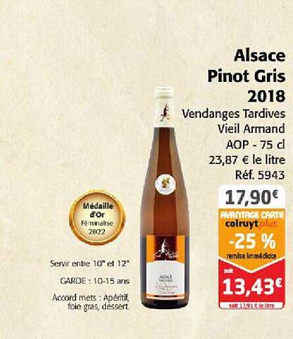 alsace pinot gris 2018 vendanges tardives vieil armand aop
