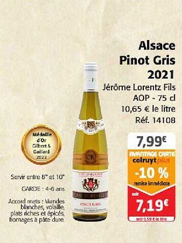 alsace pinot gris 2021 jérôme lorentz fils aop