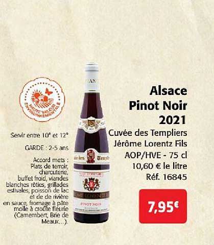 alsace pinot noir 2021 cuvée des templiers jérôme lorentz fils aop-hve