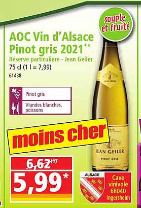 aoc vin d'alsace pinot gris 2021 réserve particulière - jean geiler