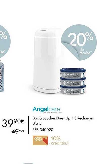 bac à couches dress up + 3 recharges blanc angelcare