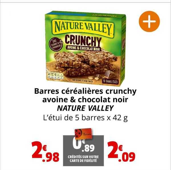 barres céréalières crunchy avoine & chocolat noir nature valley