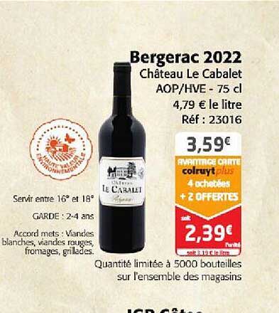 bergerac 2022 château le cabalet aop-hve