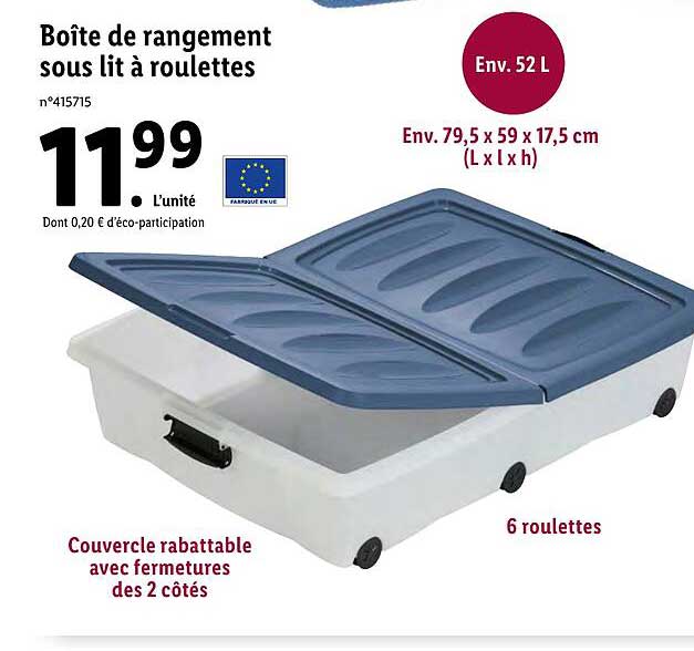 boîte de rangement sous lit à roulettes