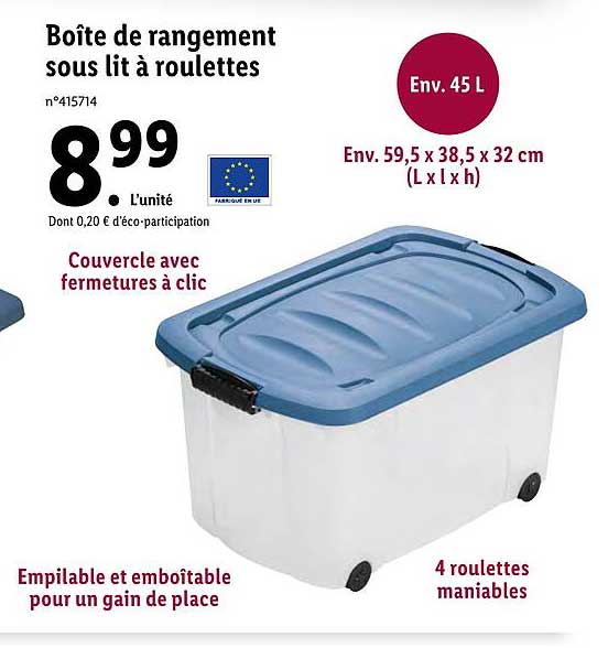 boîte de rangement sous lit à roulettes