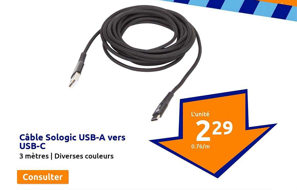 câble sologic usb-a vers usb-c
