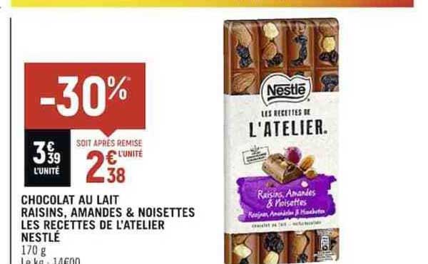 chocolat au lait raisins, amandes & noisettes les recettes de l'atelier nestlé