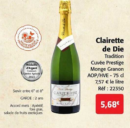 clairette de die tradition cuvée prestige monge granon aop-hve