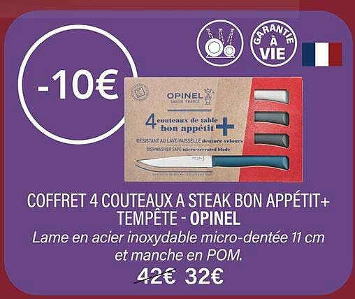 coffret 4 couteaux à steak bon appétit + tempête - opinel