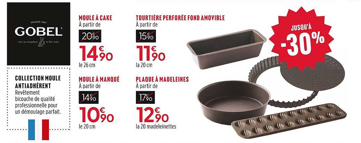 collection moule antiadhérent : moule à cake, moule à manqué, tourtière perforée fond amovible, plaque à madeleines